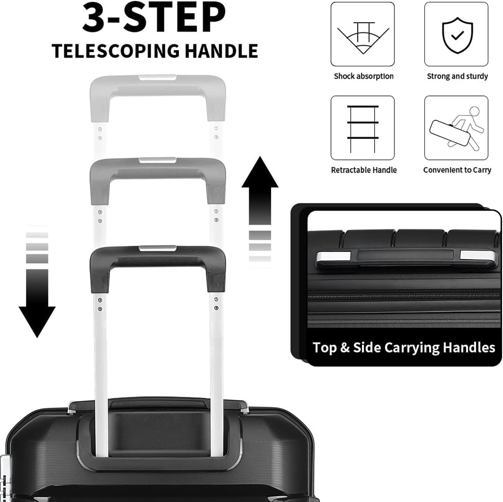 Somago Luggage Sets 4 Piece Lightweight Hardside Polypropylene Travel Suitcases with Double Spinner Wheels and TSA Lock,Classic Black
