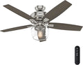 Hunter 52 inch Indoor Ceiling Fan with LED Light and Remote Control - Standard Mount Ceiling Fan, 5 Blades, for Bedroom, Living Room, or Kitchen, Quiet - Bennett 54188, Brushed Nickel