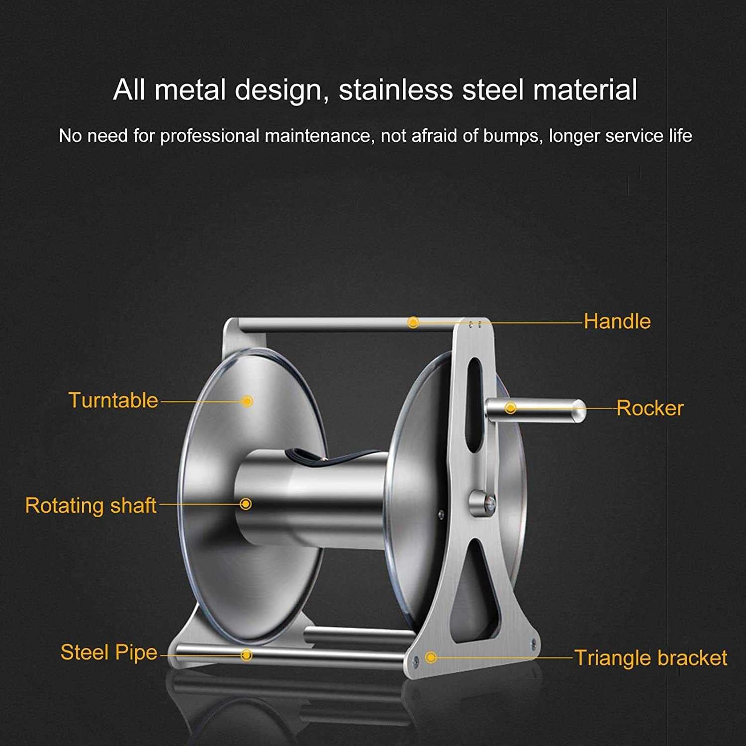 Removable Or Wall-Mounted Garden Hose Reel,Stainless Steel Metal Water Pipe Storage Rack Frame,Retractable Hose Winder Set,for Gardening Irrigation,Car Washing,Cleaning Windows and Doors