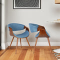 Armen Living Butterfly Mid-Century Dining Chair in Walnut Finish and Blue Fabric - Set of 2