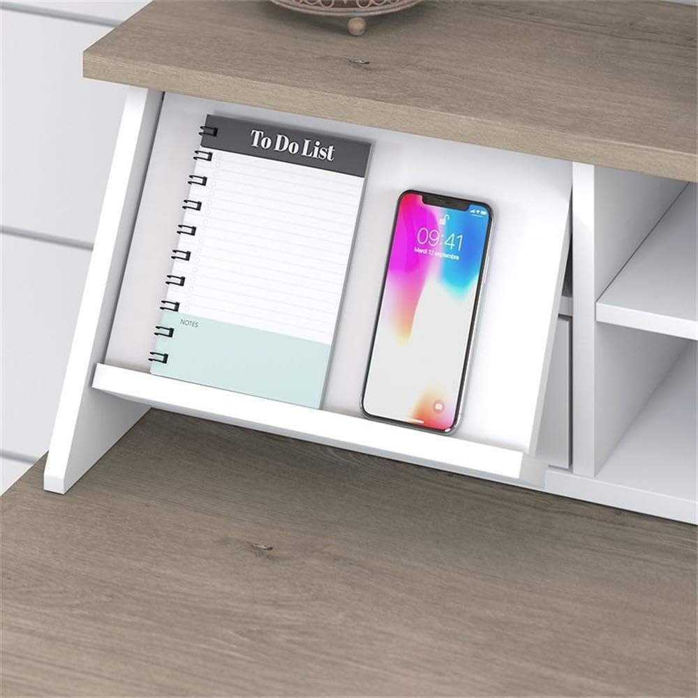 Bush Furniture Mayfield Desktop Organizer in Pure White and Shiplap Gray | Storage for Home Office Workspace