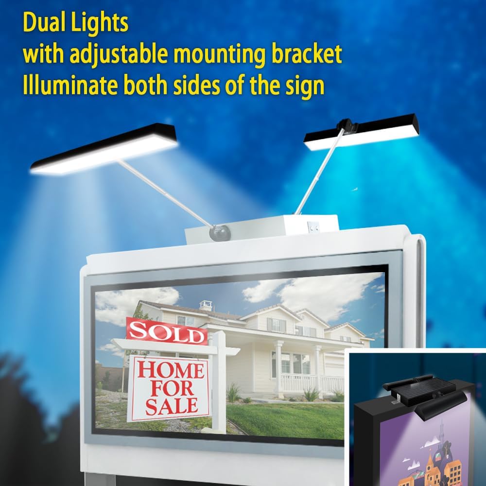 Solar Sign Lights Outdoor, 420 led 2600 Lumen Solar Sign Light, 12000 mAh Billboard Lighting for Bussiness, Real Estate, Shop, Bus Stop, HOA, Highway Signs, Commercial, Black