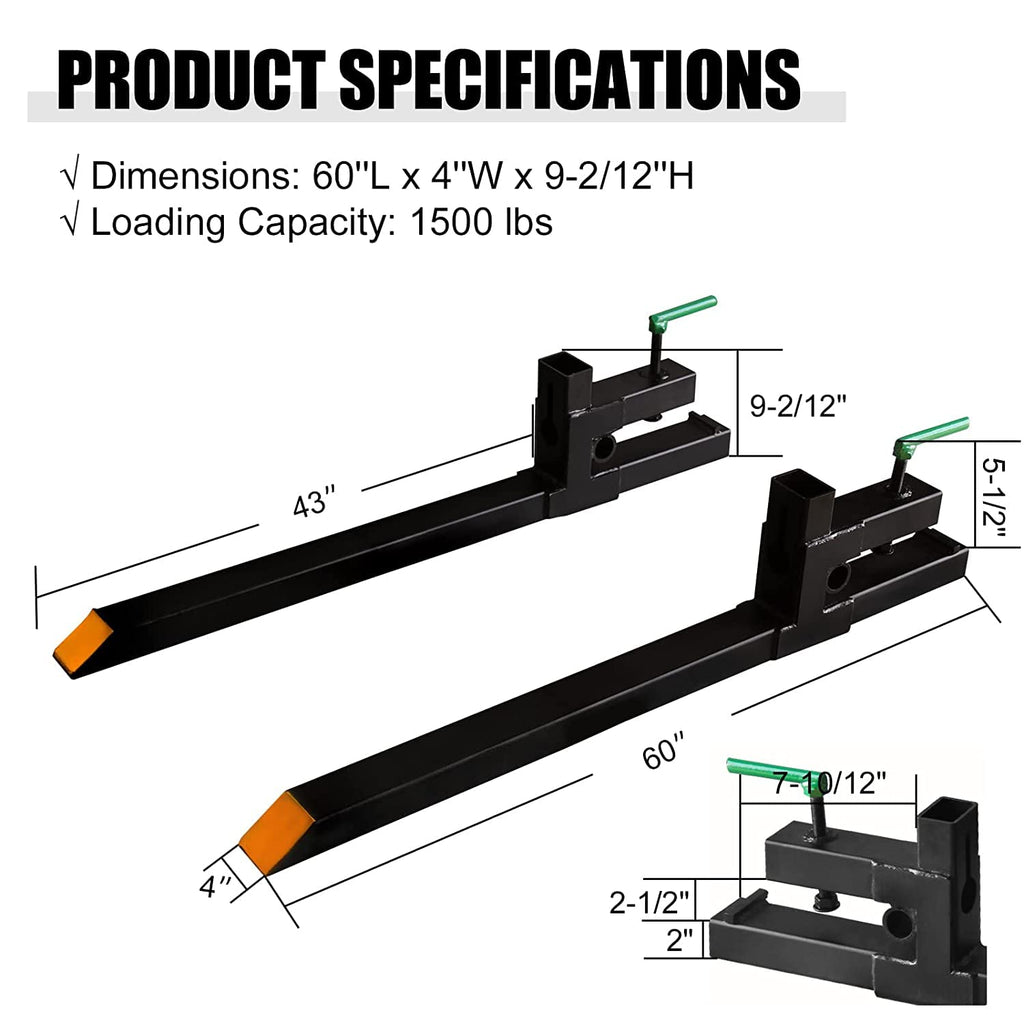 Pallet Forks 60' 1500Lbs Max Clamp on Tractor Bucket Forks Heavy Duty Front Loader Attachment for Skid Steer Tractor Bucket Attachments for Agriculture and Farm…