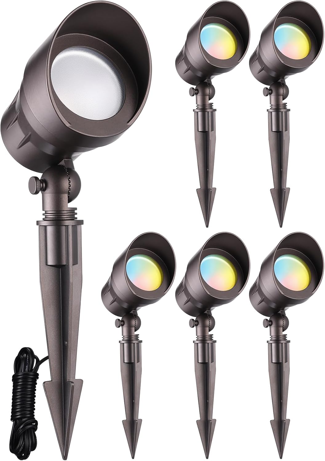 LEONLITE 5CCT Low Voltage LED Landscape Spotlight, Update 1800K2700K3000K4000K5000K Selectable, 5W 12V Pathway Lights Outdoor, CRI90, Aluminum Spot Lights for Garden, ETL, IP65 Waterproof, Pack of 6