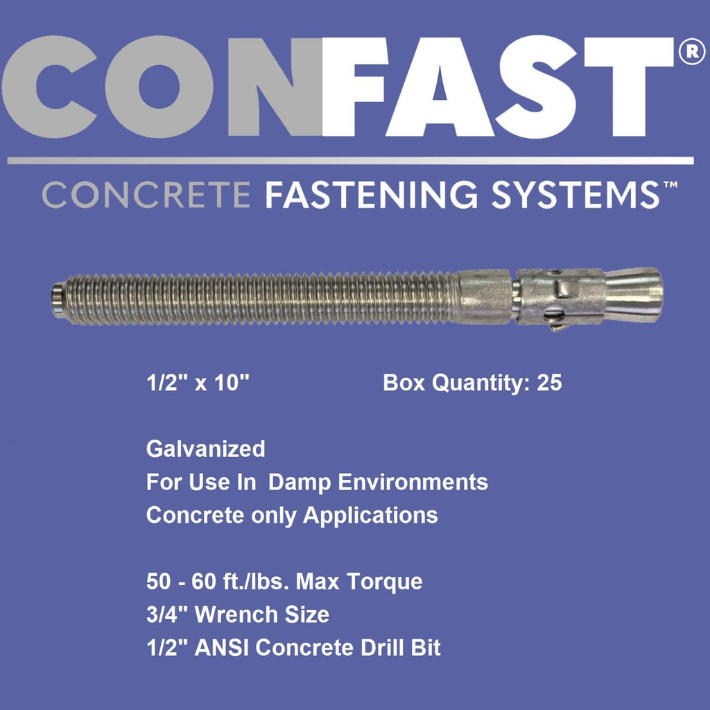 CONFAST 1/2' x 10' Galvanized Wedge Anchor (Box of 25)