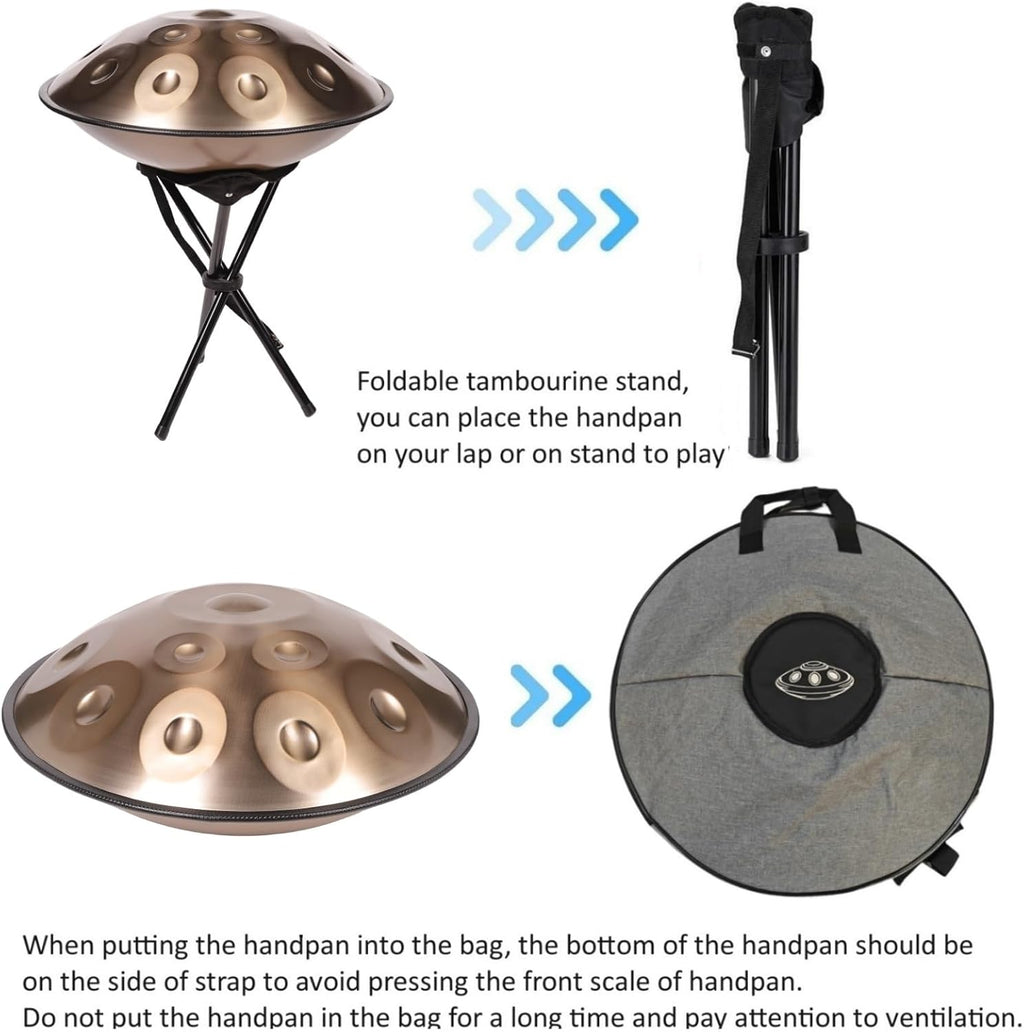440HZ Steel Drum in 22Inch D Minor 12 Notes Hand Pan Drum Percussion Musical instrument with Soft Hand Pan Bag (12 Notes Gold Handpan)