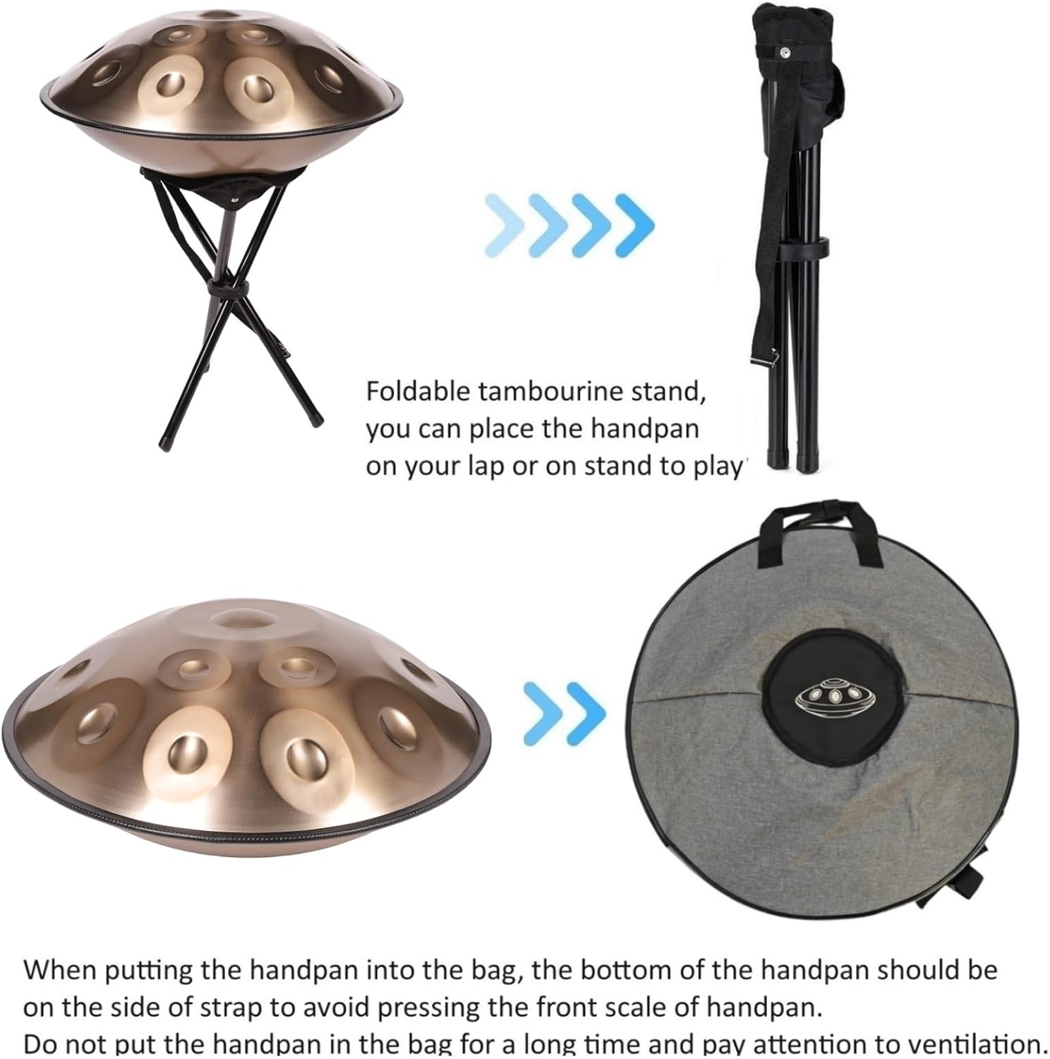 440HZ Steel Drum in 22Inch D Minor 12 Notes Hand Pan Drum Percussion Musical instrument with Soft Hand Pan Bag (12 Notes Gold Handpan)