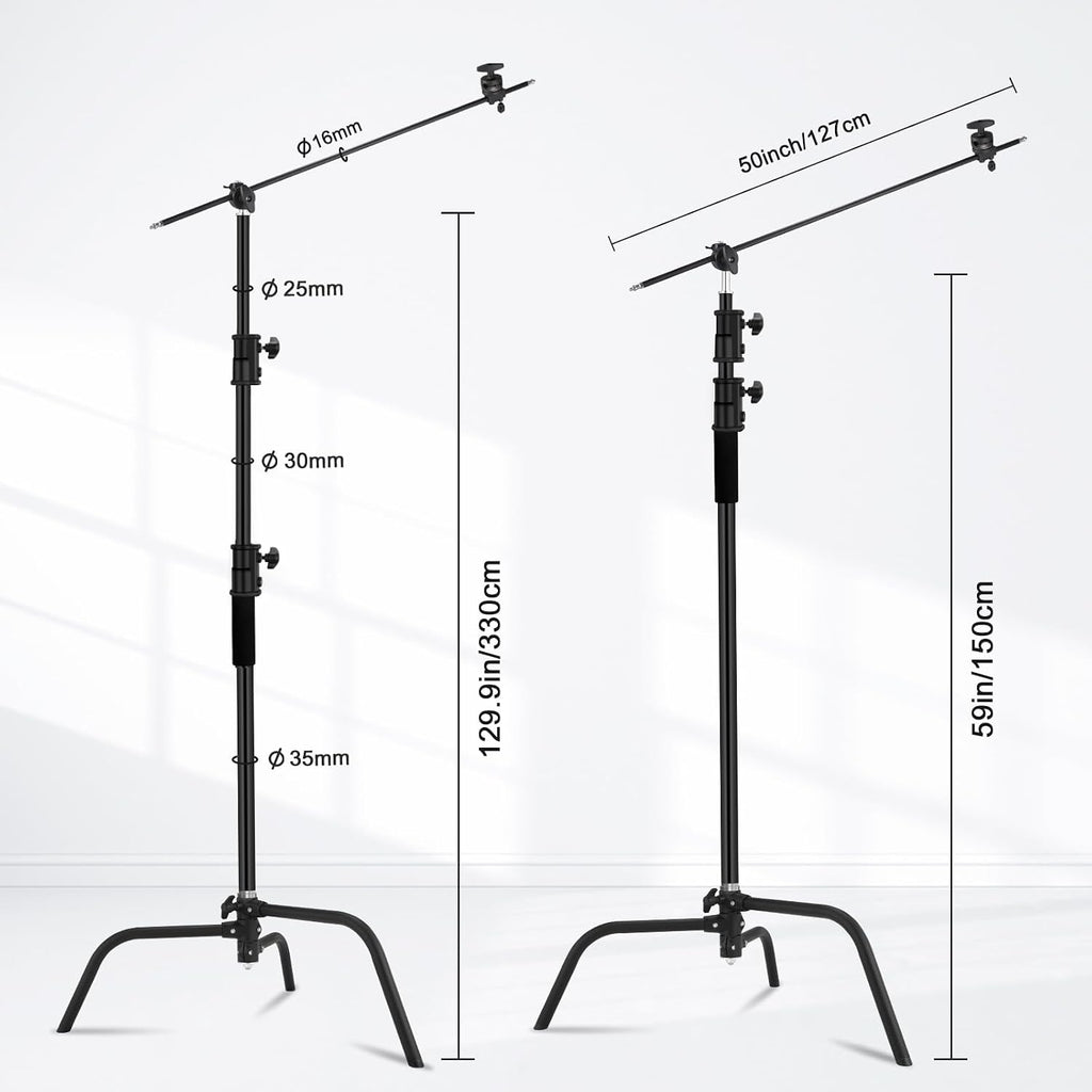 Heavy Duty C Stand C-Stand 10.8ft/330cm 100% Stainless Steel Photography C Stand with Boom Arm 4.2ft/128cm Carry Bag 44LB/20KG Adjustable Stable for Photography Studio Video Monolight Softbox Shooting