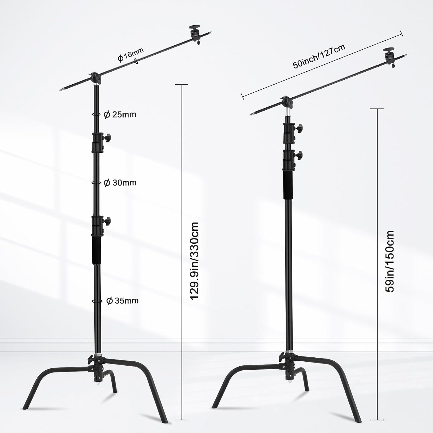 Heavy Duty C Stand C-Stand 10.8ft/330cm 100% Stainless Steel Photography C Stand with Boom Arm 4.2ft/128cm Carry Bag 44LB/20KG Adjustable Stable for Photography Studio Video Monolight Softbox Shooting