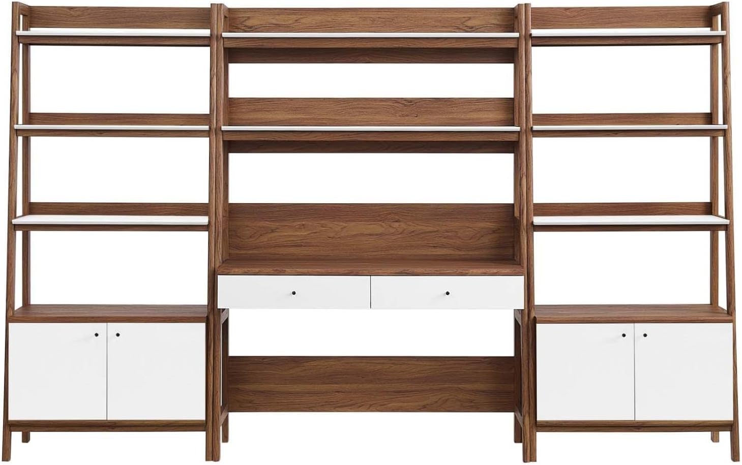 Modway 3-Piece Home Office Desk and Bookshelf Display Case in Walnut White