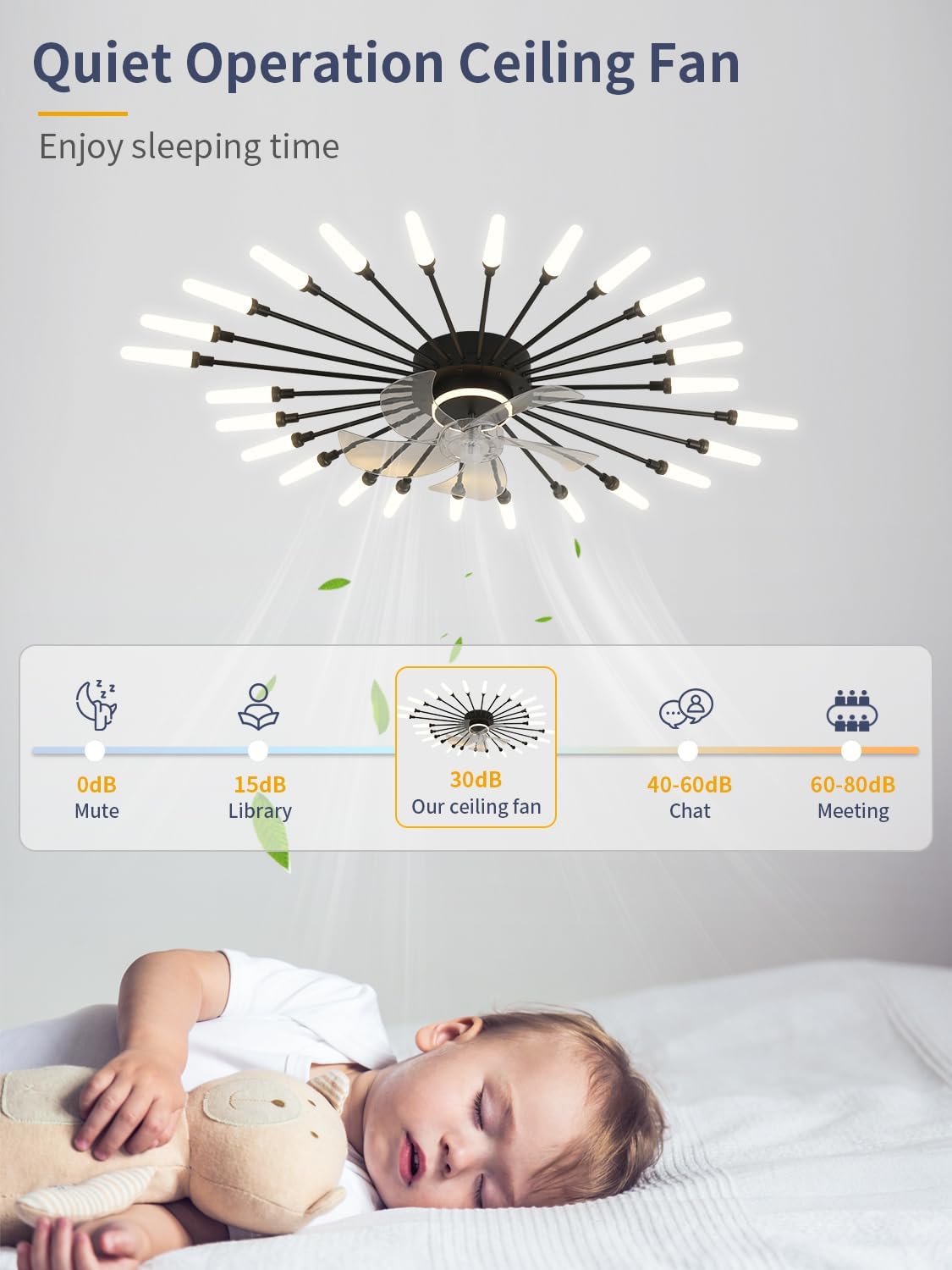 39' Modern Ceiling Fan with Lights and Remote, Low Profile Ceiling Fans with Tri-Color Light 6-Speed Wind, Flush Mount Ceiling Fan with Led Light for Living Room Bedroom Dining Room，Black