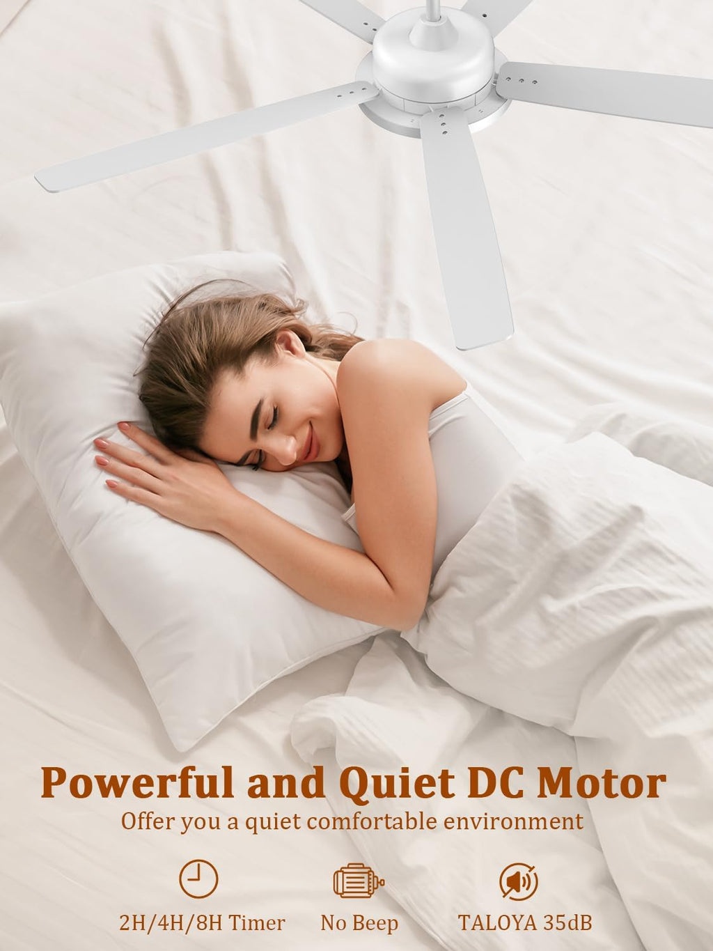TALOYA Large Ceiling Fans with Lights and Remote, Reversible Quiet DC Motor, 6 Speeds, 3CCT, Dimmable, 62 inch White Modern Ceiling Fan for Patios, Living room, Bedroom, Farmhouse, Indoor, Outdoor