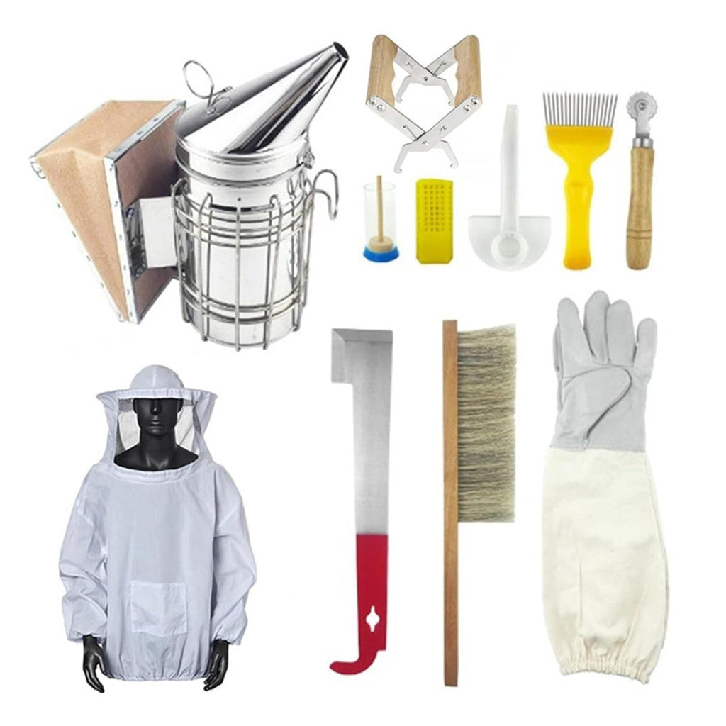 Beekeeping Supplies Tool kit 11 Pieces, Essential Beehive Supplies for Beekeepers, with Large Coat, Beehive kit, Beehive Tools