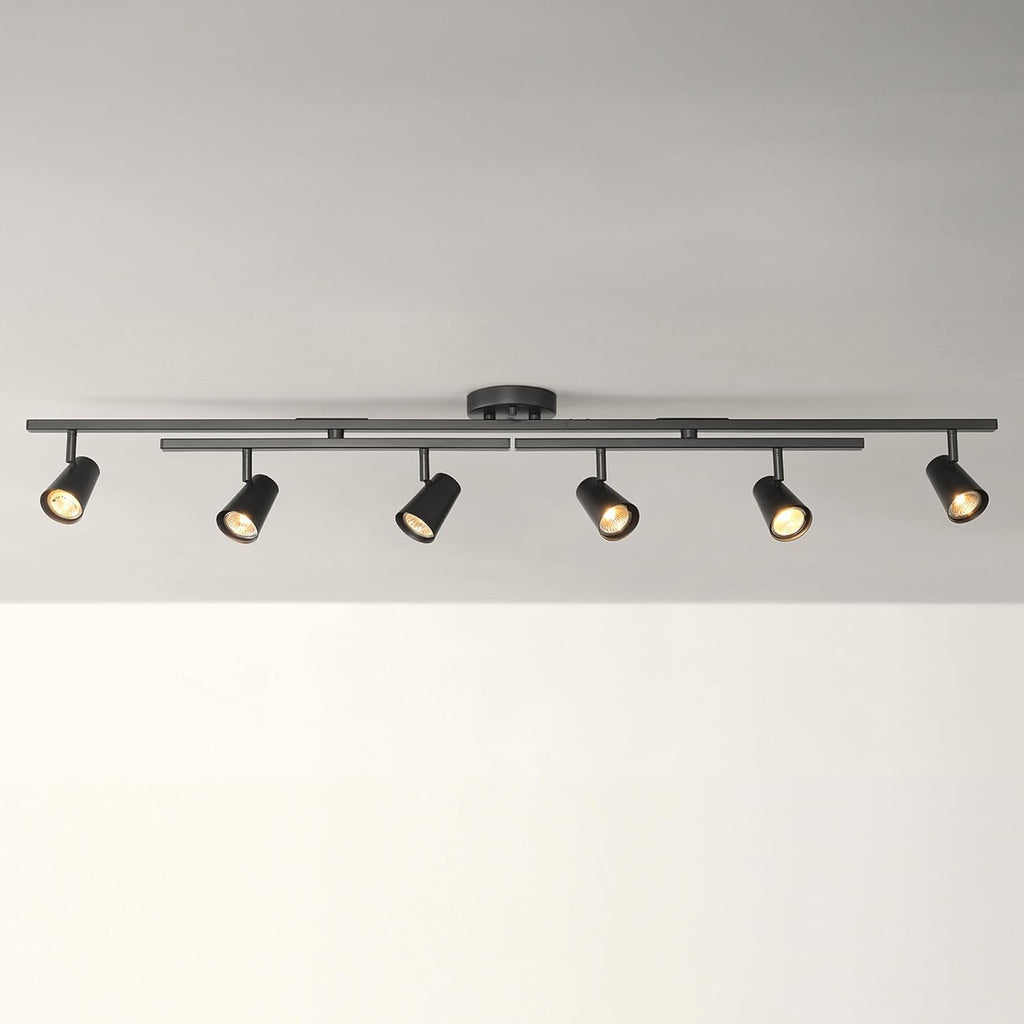 Globe Electric 64000169 51' 6-Light Adjustable Track Lighting, Matte Black, Center Swivel Bars, Pivoting Track Heads, Ceiling Light, Home Improvement
