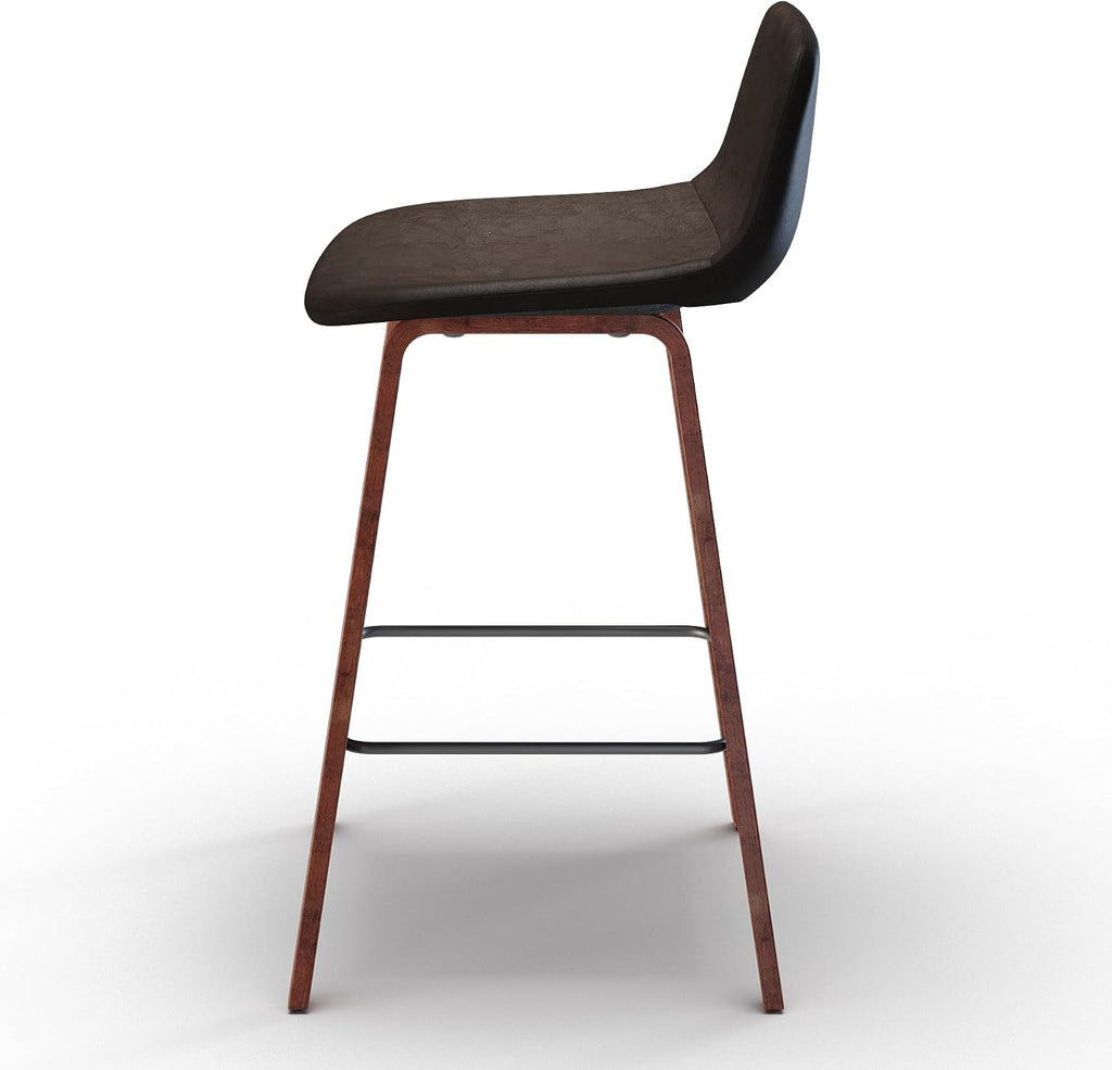 SIMPLIHOME Addy Mid Century Modern 26 Inch Counter Stool (Set of 2) in Distressed Brown Vegan Faux Leather, For the Dining Room and Kitchen