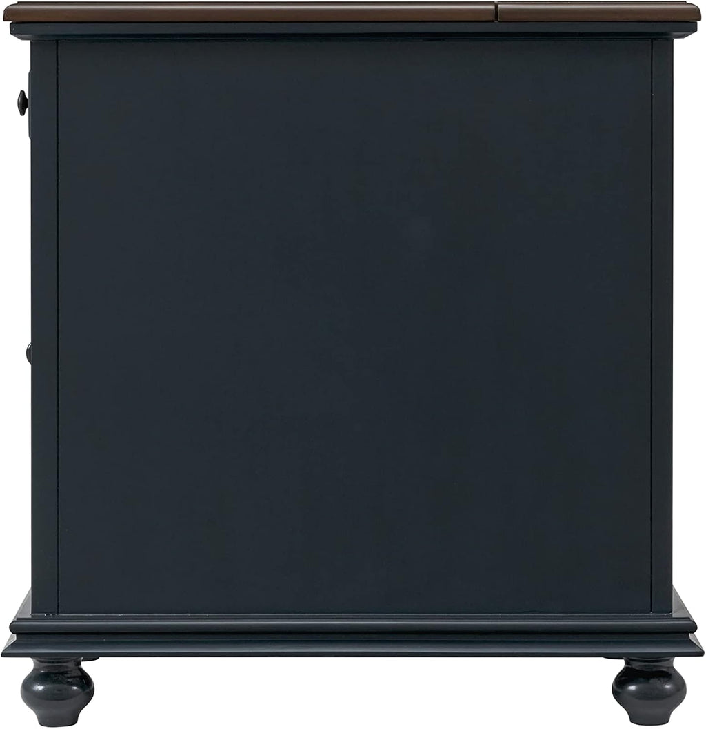 Martin Svensson Home Elegant Chairside End Table with Power — 24″W x 16″D x 25″H, Catalina Blue with Walnut Top — Transitional Painted Accent Table with Flip-Top USB Charging, Drawer & Cabinet Storage