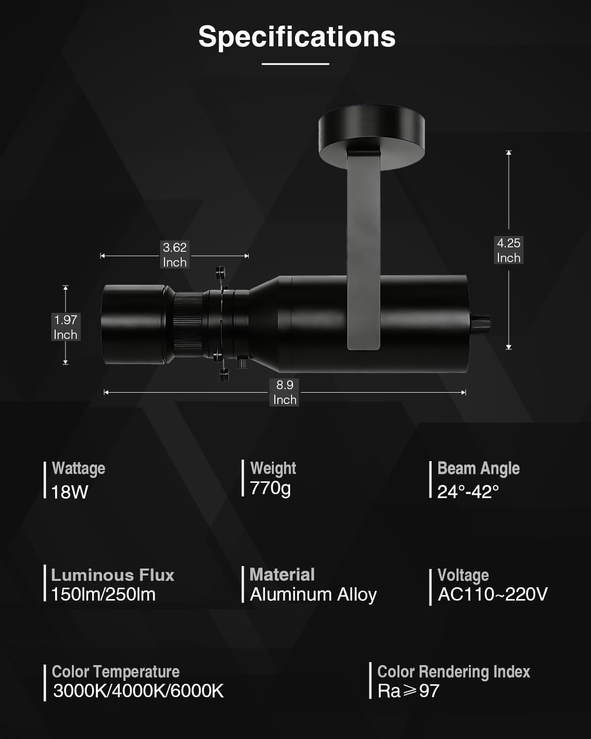 18W LED Picture Light, LED Adjustable Spotlight with Knob Dimming, CRI≥97 Surface-Mounted Ceiling Light, 3000K Modern Spot Light for Museum, Galleries, Retail Stores, and Living Rooms