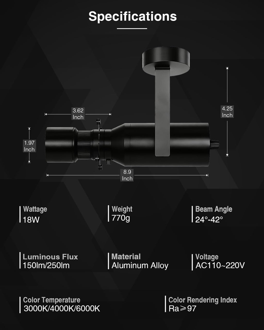18W LED Picture Light, LED Adjustable Spotlight with Knob Dimming, CRI≥97 Surface-Mounted Ceiling Light, 6000K Modern Spot Light for Museum, Galleries, Retail Stores, and Living Rooms
