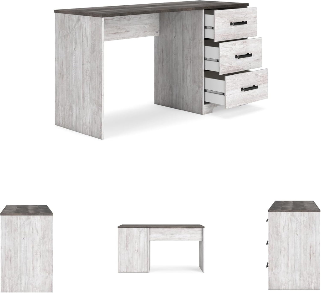 Signature Design by Ashley Shawburn Farmhouse 3-Drawer 54' Home Office Desk, White & Gray