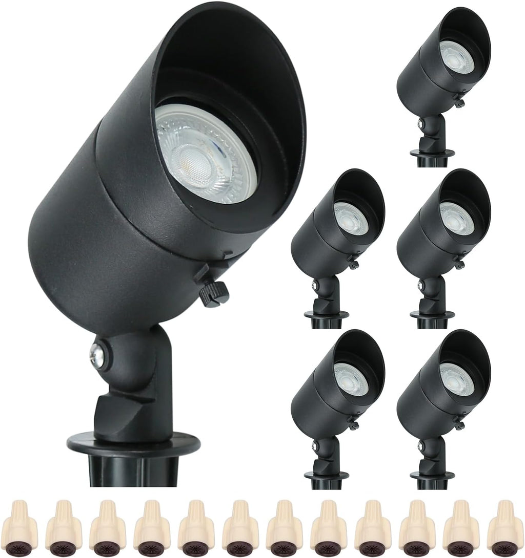 Lumina Lighting® 5W Landscape Lighting 12V Landscape Lights Low Voltage Landscape Spotlights Warm White Waterproof Outdoor Replaceable LED Bulb for Garden,Lawn,Porch,Patio and Yard (Black) (6-Pack)