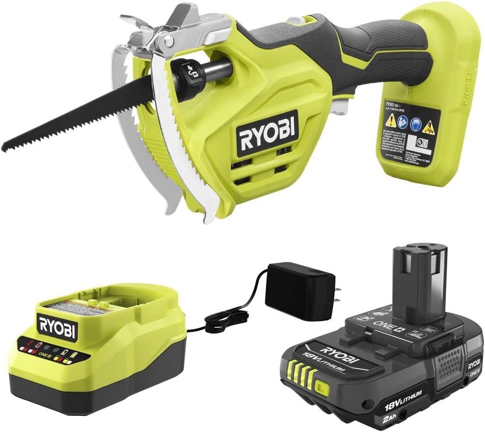 RYOBI ONE+ 18V Electric Cordless Pruning Reciprocating Saw with 2.0 Ah Battery and Charger (Renewed)