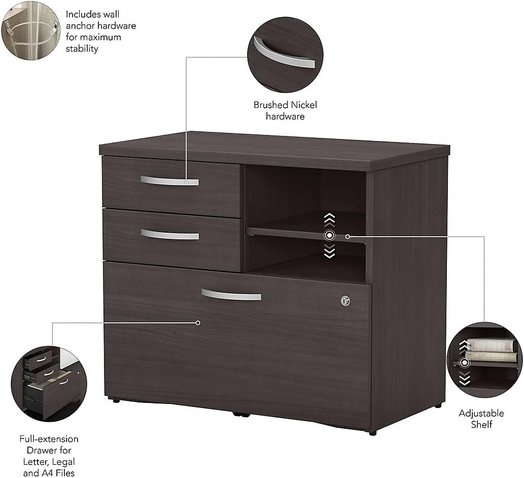 Bush Business Furniture Studio C Office Storage Cabinet with Drawers and Shelves in Storm Gray