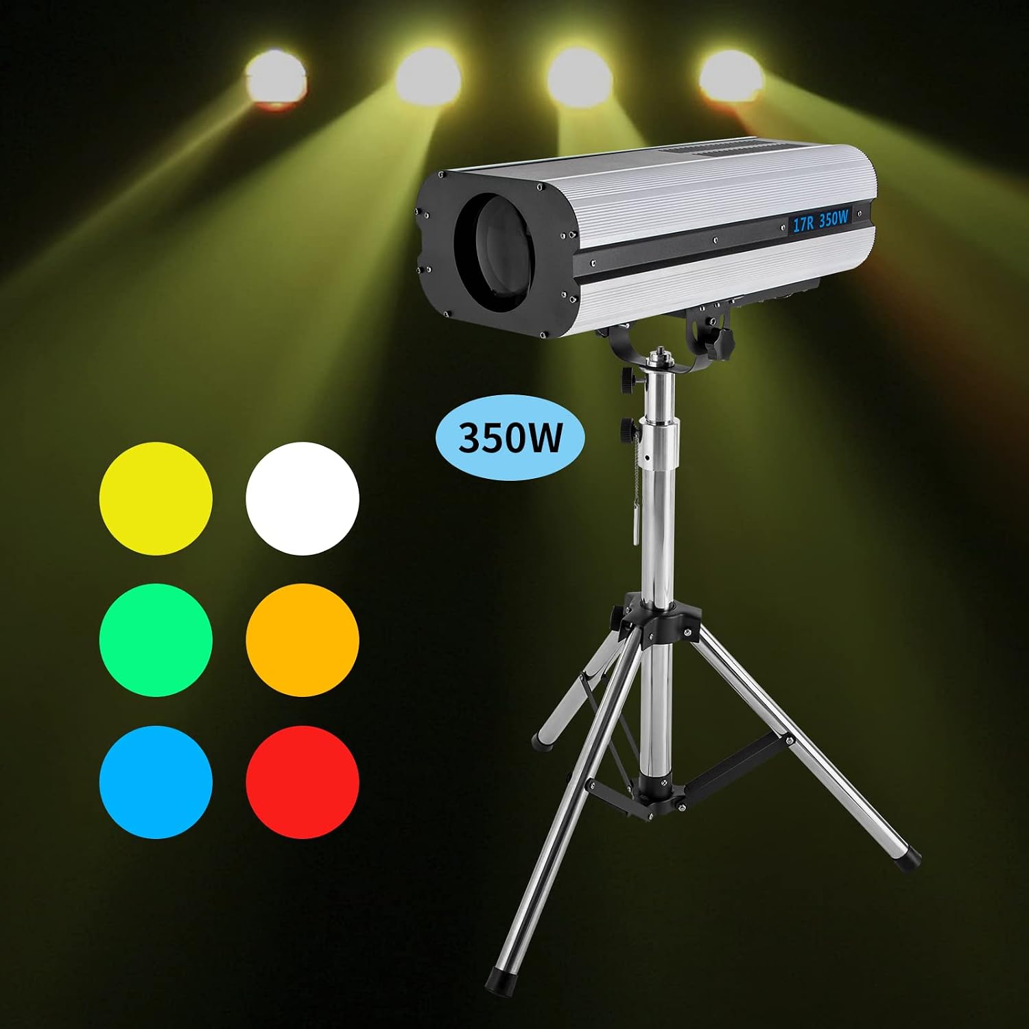 350W Stage Spotlight, Follow Spot Light Manual Control Spotlight Stage Light with Tripod Bracket, Adjustable Aperture DJ Wash Light, Muticolor Manual Control Light for Party Disco Wedding Event