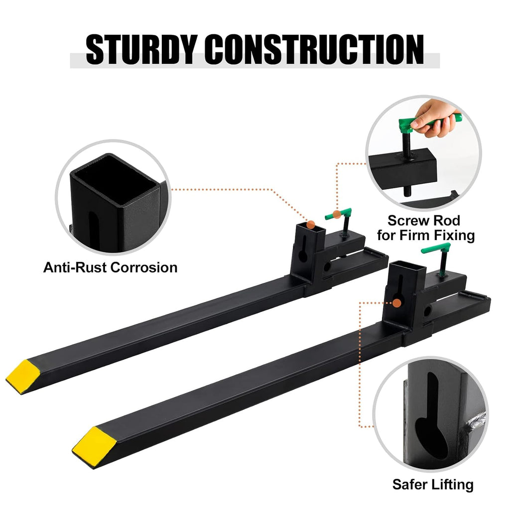 Clamp On Pallet Forks 1500 Lbs Max, 60' Total Length Tractor Bucket Forks, Heavy Duty Front Loader Forks for Skid Steer, Bucket Forks for Agriculture and Farm