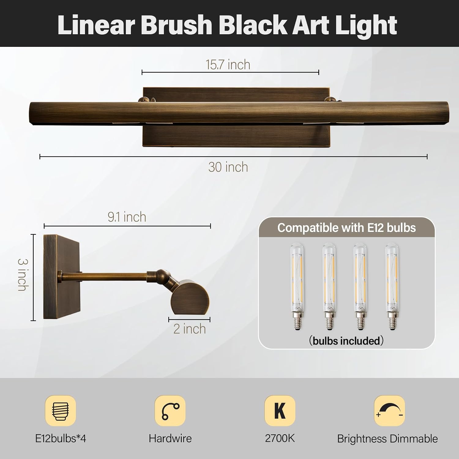 Art Picture Frame Wall Light: 30' Dimmable Antiquing Artwork Copper Painting Spotlight - Hardwired Swing Arm Rotatable 4 Lights over Pictures - Linear Accent Lighting above Photo for Gallery Museum