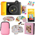 KODAK Smile+ 2-in-1 Digital Instant Print Camera & Photo Printer Gift Bundle + Case + Zink 20pk 2x3 Sticky Back Photo Paper + Album + Sticker Sets + Sticker Frames + Hanging Frames + Markers - Black