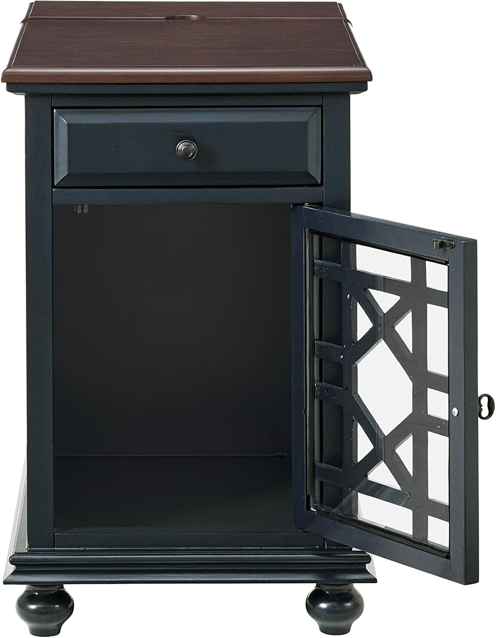Martin Svensson Home Elegant Chairside End Table with Power — 24″W x 16″D x 25″H, Catalina Blue with Walnut Top — Transitional Painted Accent Table with Flip-Top USB Charging, Drawer & Cabinet Storage