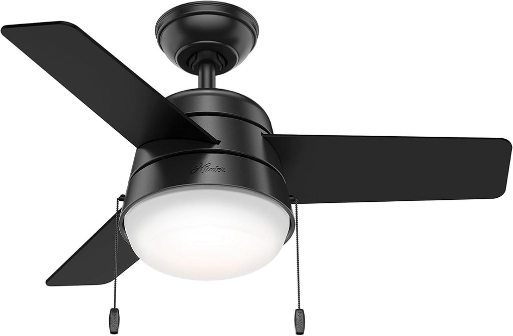 Hunter Fan 36 Inch Matte Black Indoor Ceiling Fan with Light and Pull Chain for Bedroom, Kitchen, Living Room (Renewed)