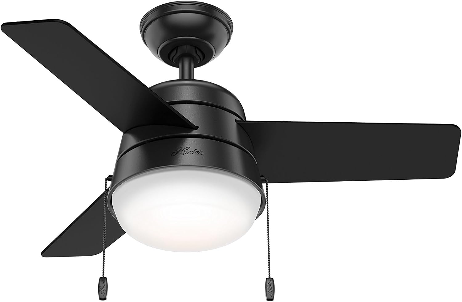 Hunter Fan 36 Inch Matte Black Indoor Ceiling Fan with Light and Pull Chain for Bedroom, Kitchen, Living Room (Renewed)