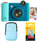 KODAK Smile+ 2-in-1 Digital Instant Print Camera & Wireless Bluetooth Photo Printer Starter Bundle + Deluxe Case + Zink 20pk Sticky-Back Photo Paper - 10MP, Special-Effect Rotating Lens - Blue