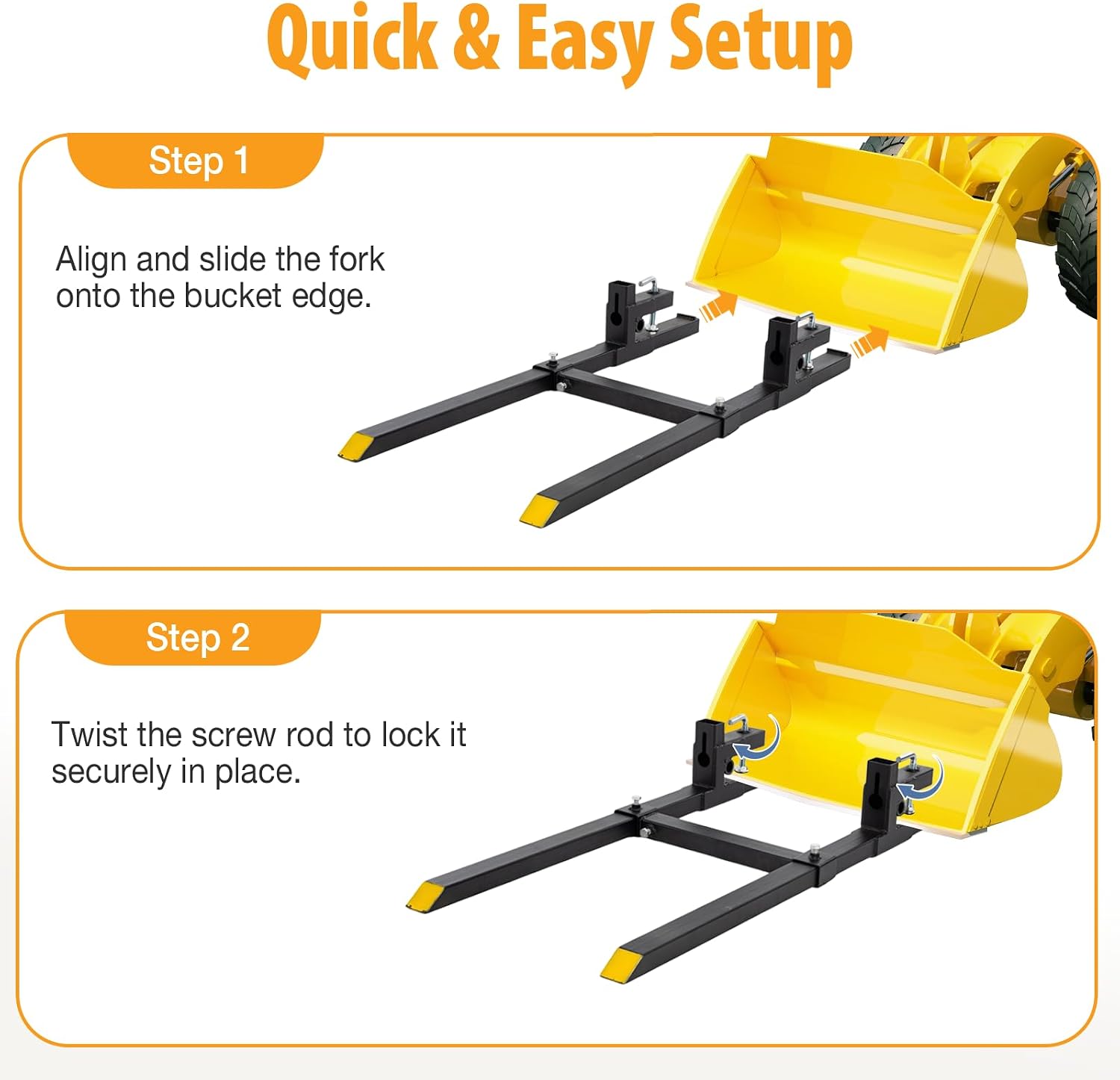 NEWBULIG 60-Inch Pallet Forks Tractor Attachments, 4000LBS Capacity Clamp-On Bucket Pallet Forks with Stabilizer Bar, Heavy-Duty Tractor for Skid Steer Loader, Mini Excavator Attachments, Black