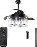 Parrot Uncle Ceiling Fans with Lights and Remote Black Chandelier Ceiling Fan with Light for Bedroom, Retractable Blades, 42 Inch