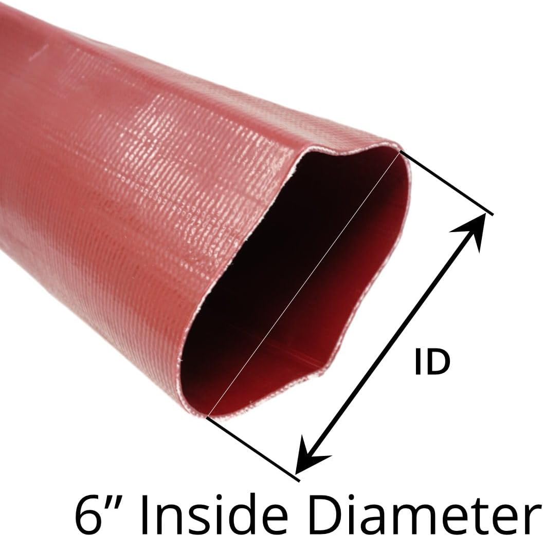 Gloxco 6' x 25′ Red Heavy Duty Lay Flat PVC Discharge Hose Assembly with Aluminum Cam and Groove C and E Fittings