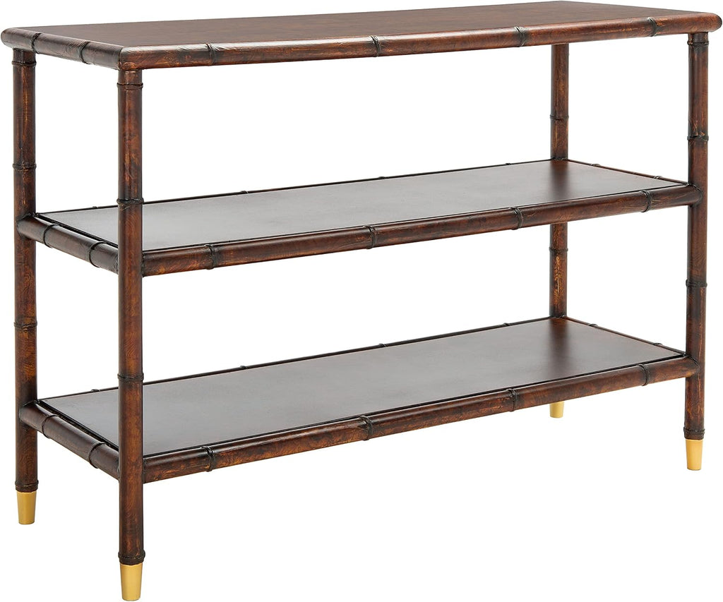 SAFAVIEH Home Collection Tudor Dark Brown/Gold 3-Shelf Console Table (Fully Assembled)