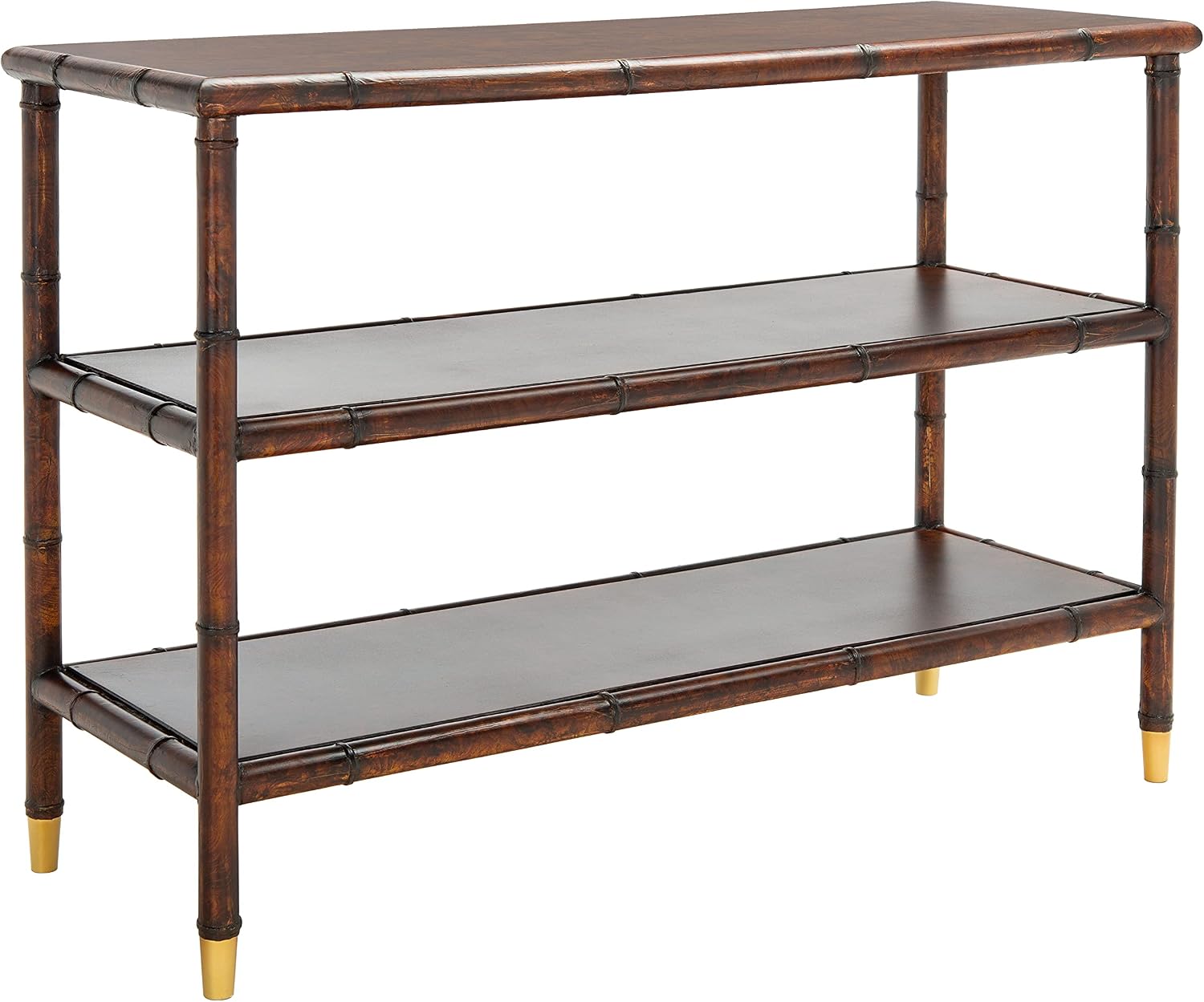 SAFAVIEH Home Collection Tudor Dark Brown/Gold 3-Shelf Console Table (Fully Assembled)