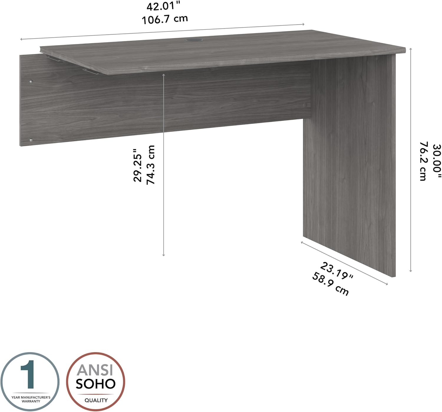 Bush Home Cabot 42W Shell Desk Return in Modern Gray