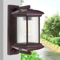 Solar Lantern Outdoor Lights,Wall Light European Vintage Industrial Wall Light Sconce Brown Finish Aluminum Striped Glass Waterproof Wall Mount Retro Wall Lamp Fixture for Entryways Yards