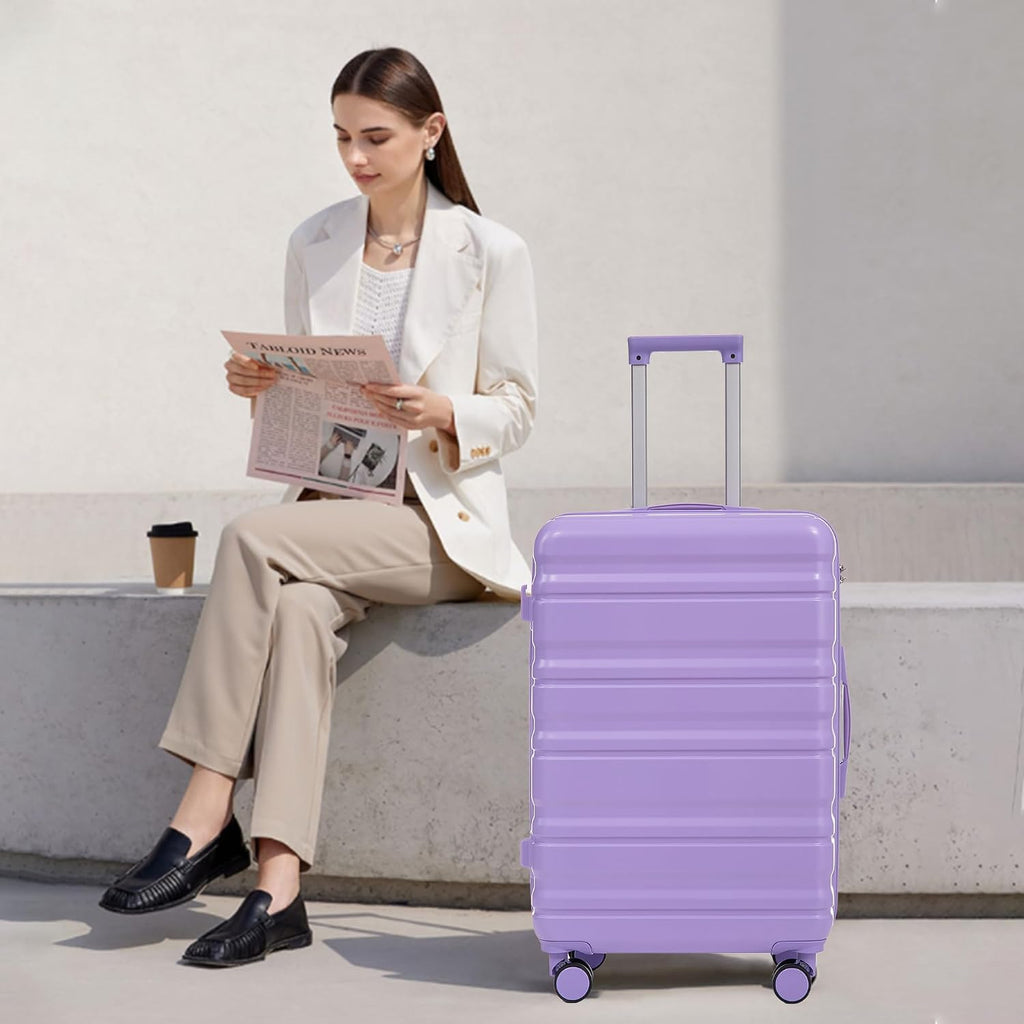 GDFStudio 20/24/28 Inch 3 Piece Luggage Set, ABS Hard Shell Spinner Suitcase with 360° Silent Wheels, Expandable Capacity,Combination Lock, Retractable Handle,Carry On & Checked Suitcases,Blue+Purple