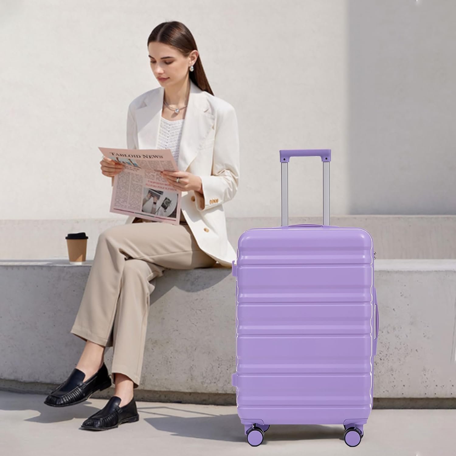 GDFStudio 20/24/28 Inch 3 Piece Luggage Set, ABS Hard Shell Spinner Suitcase with 360° Silent Wheels, Expandable Capacity,Combination Lock, Retractable Handle,Carry On & Checked Suitcases,Blue+Purple