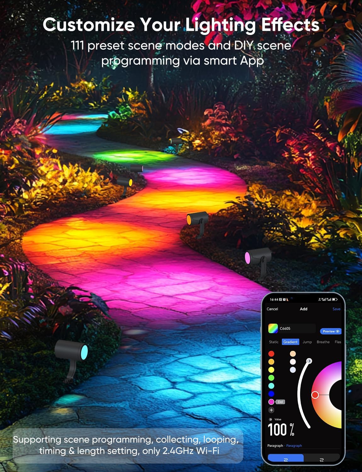 APPECK Smart Landscape Lighting Kit 36W, RGBCW Smart Landscape Lights 6 Pack, IP65 Waterproof Outdoor Spotlights, Alexa/Google Assistant Compatible, for Garden Pathway Yard Holiday Decor