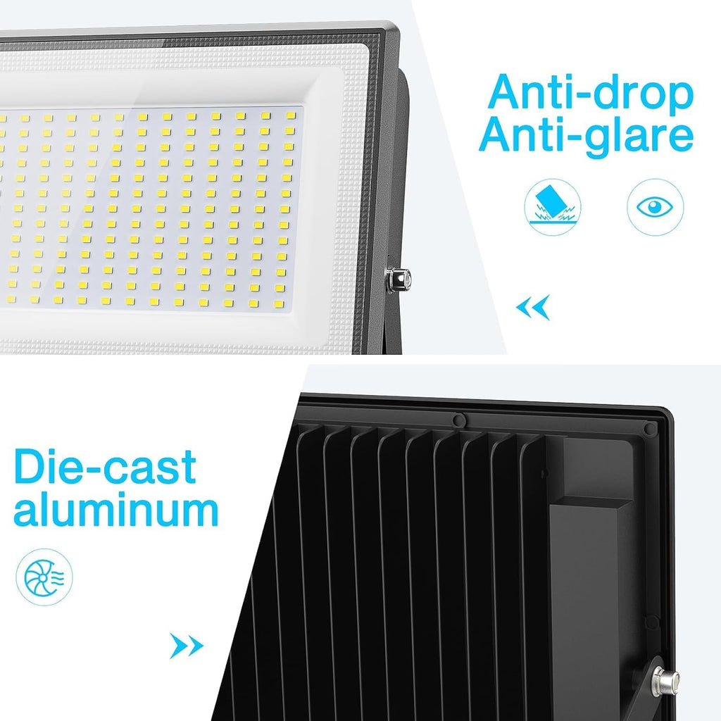 Olafus 2 Pack 300W LED Flood Light Outdoor, Super Bright Outside Floodlights with Plug, IP66 Waterproof 6500K Daylight White Exterior Security Light for Yard Stadium Lawn Barn