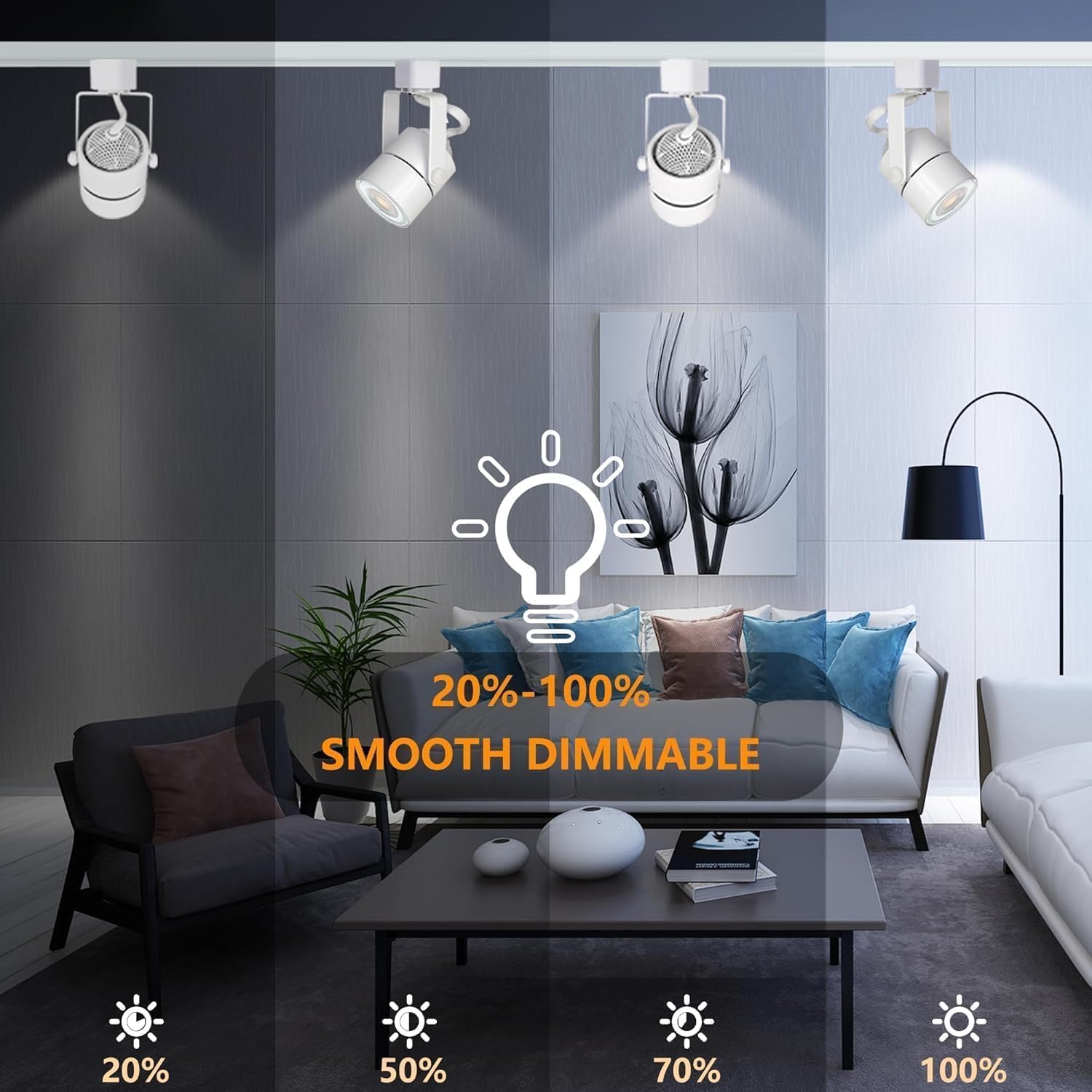 GU10 LED 3CCT White Track Lighting Kit 3000K/4000K/6000K Adjustable with 13.1FT H-Type Track Light Rails, 12PCS Ceiling Spotlight Fixture with Replaceable GU10 Bulbs