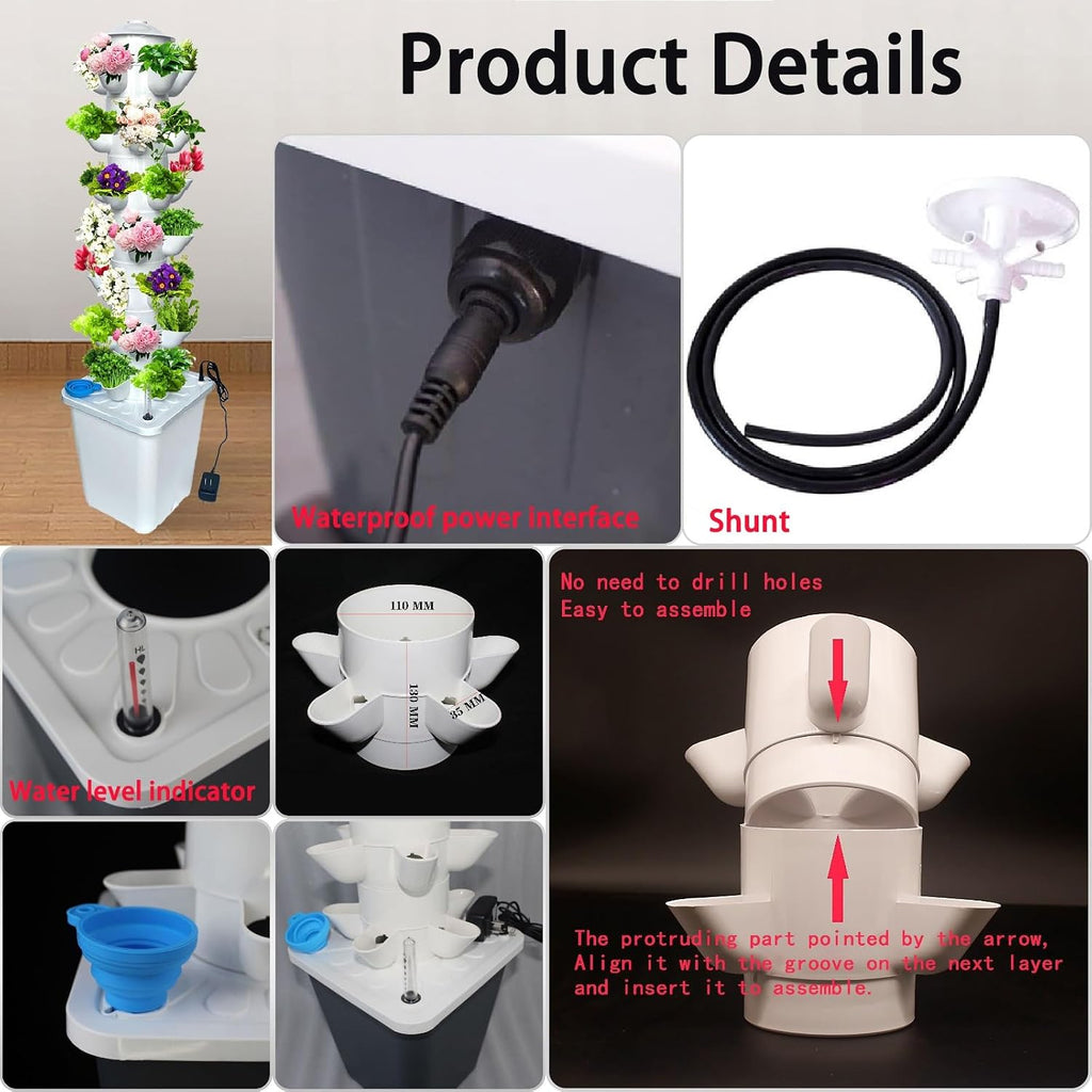 Hydroponics Growing System 30-Plant Kit: Indoor Vertical Farming Tower Home Gardening Essentials Aeroponic Tower for Herbs Fruits Vegetable(20holes)