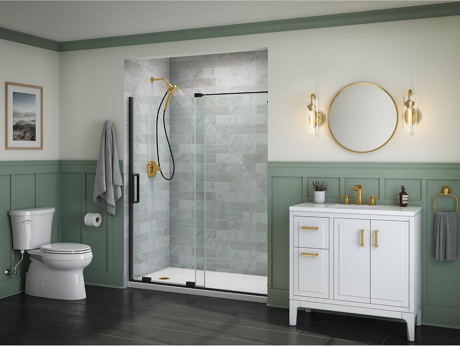 Kohler Essential 22 in. W x 22 in. H Round Framed Wall Mount Bathroom Vanity Mirror in Matte Black