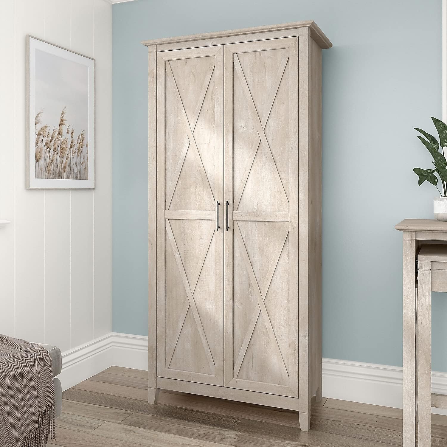 Bush Home Key West Tall Storage Cabinet with Doors in Washed Gray