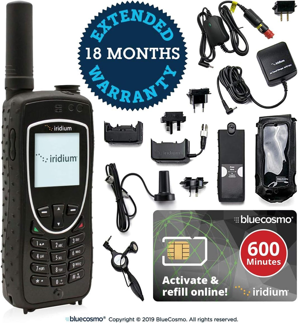 BlueCosmo Iridium Extreme Satellite Phone & 600 Minute 1 Year Global Prepaid SIM Card - Voice, SMS Text Messaging, GPS Tracking, Emergency SOS - Online Activation - 24/7